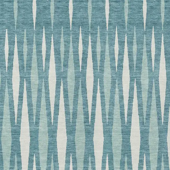 Teal Blue And Ivory Geometric Washable Indoor Outdoor Area Rug Photo 6