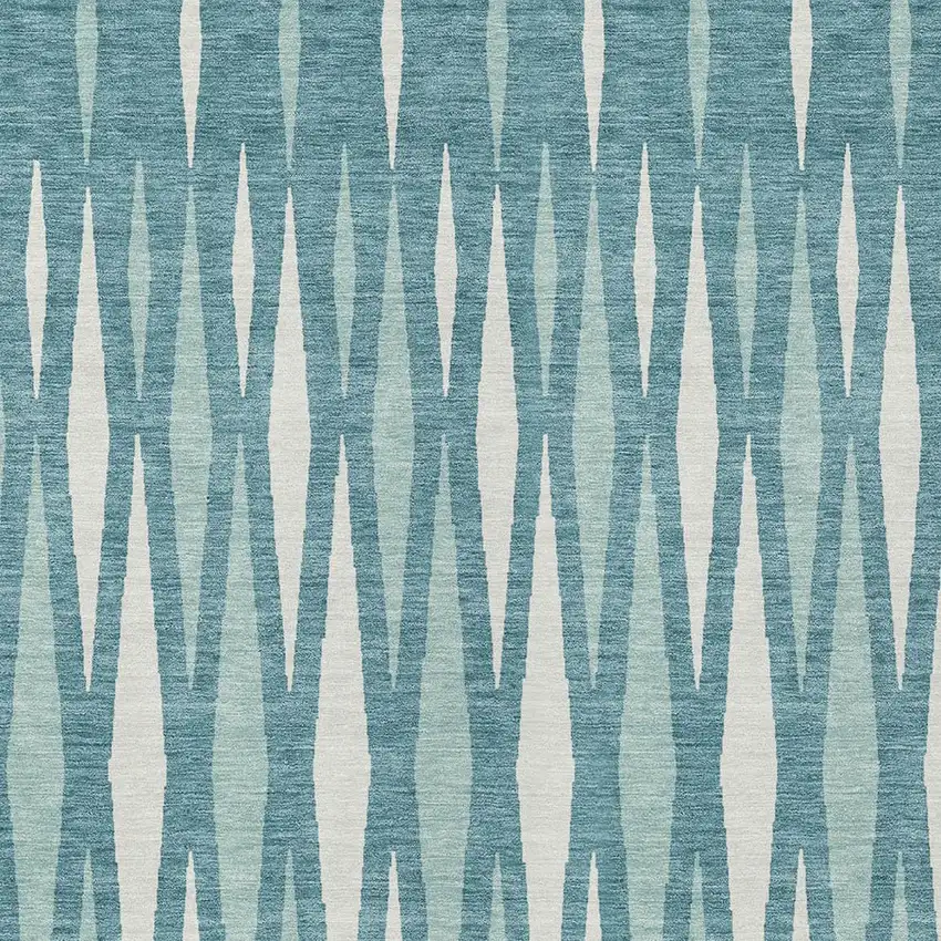 Teal Blue And Ivory Geometric Washable Indoor Outdoor Area Rug Photo 6