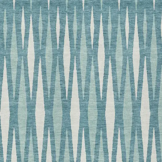 Teal Blue And Ivory Geometric Washable Indoor Outdoor Area Rug Photo 6