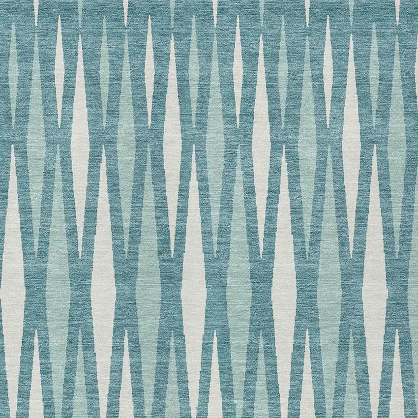 Teal Blue And Ivory Geometric Washable Indoor Outdoor Area Rug Photo 6