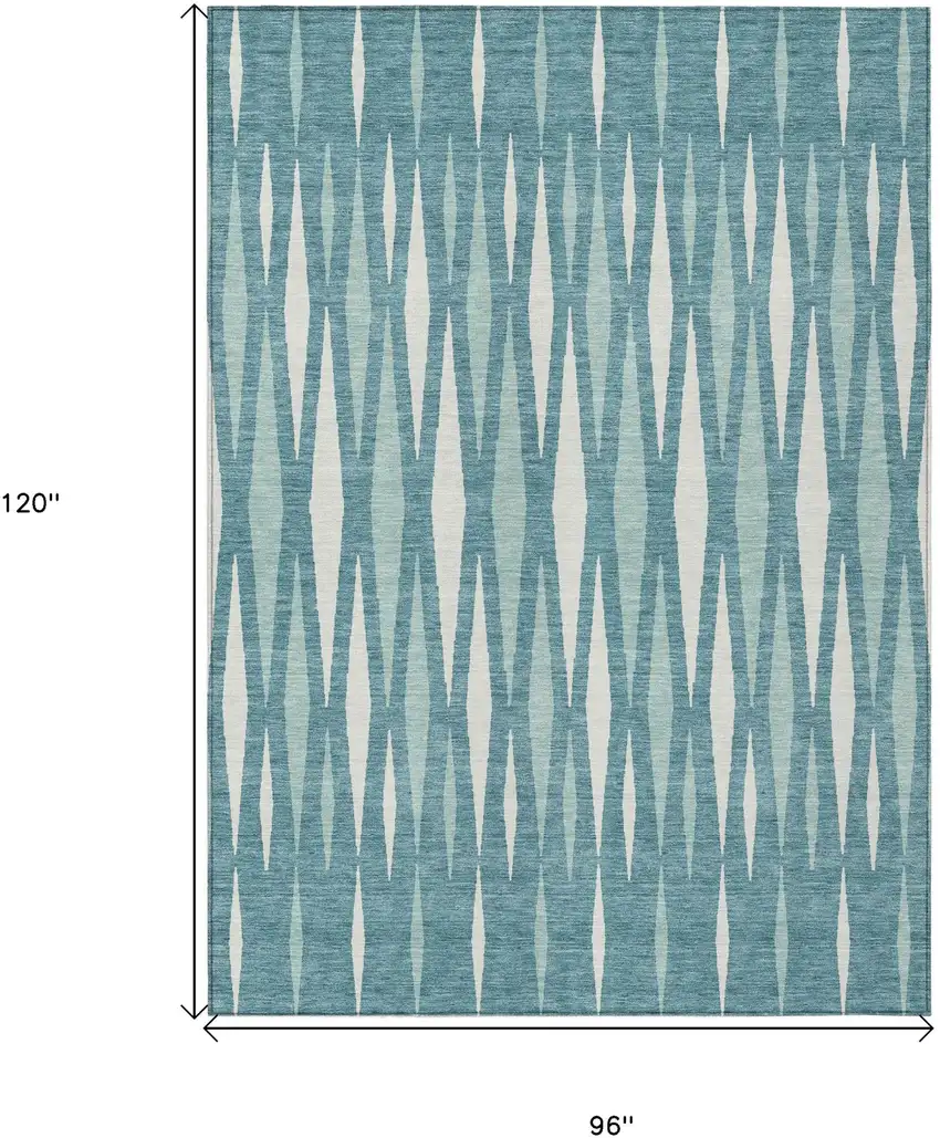 Teal Blue And Ivory Geometric Washable Indoor Outdoor Area Rug Photo 3
