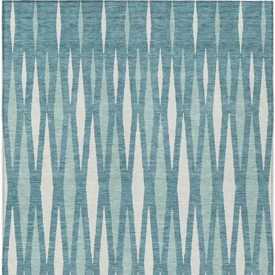 Teal Blue And Ivory Geometric Washable Indoor Outdoor Area Rug Photo 7
