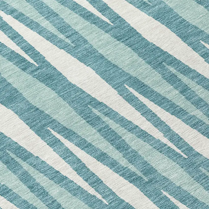 Teal Blue And Ivory Geometric Washable Indoor Outdoor Area Rug Photo 7