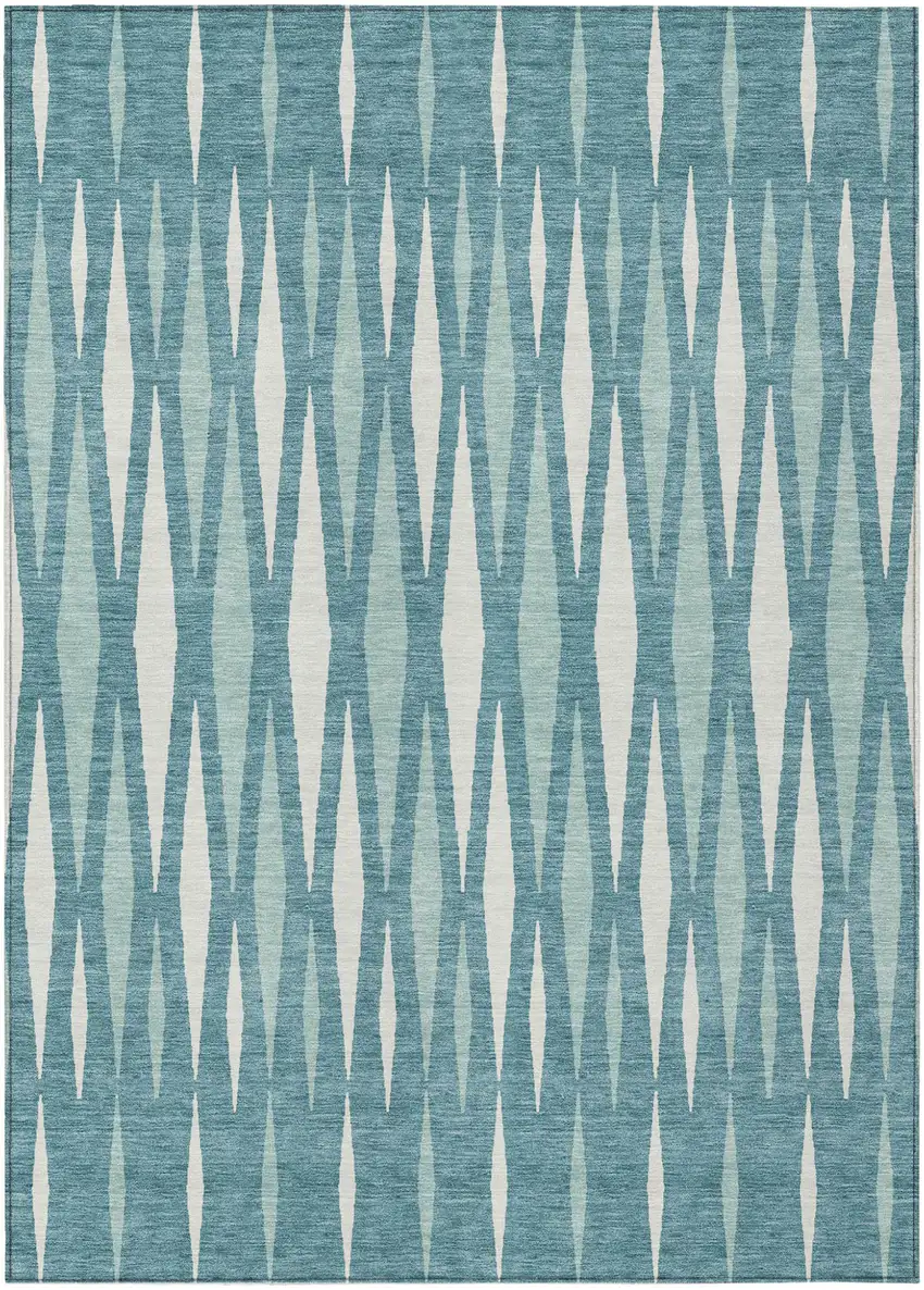 Teal Blue And Ivory Geometric Washable Indoor Outdoor Area Rug Photo 2