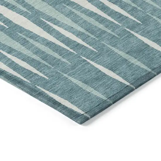 Teal Blue And Ivory Geometric Washable Indoor Outdoor Area Rug Photo 4