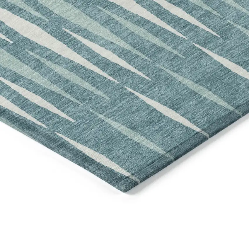 Teal Blue And Ivory Geometric Washable Indoor Outdoor Area Rug Photo 4