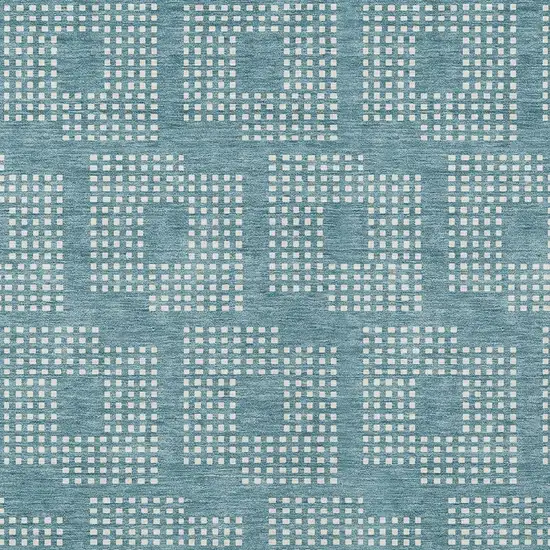 Teal Blue And Ivory Geometric Washable Indoor Outdoor Area Rug Photo 6