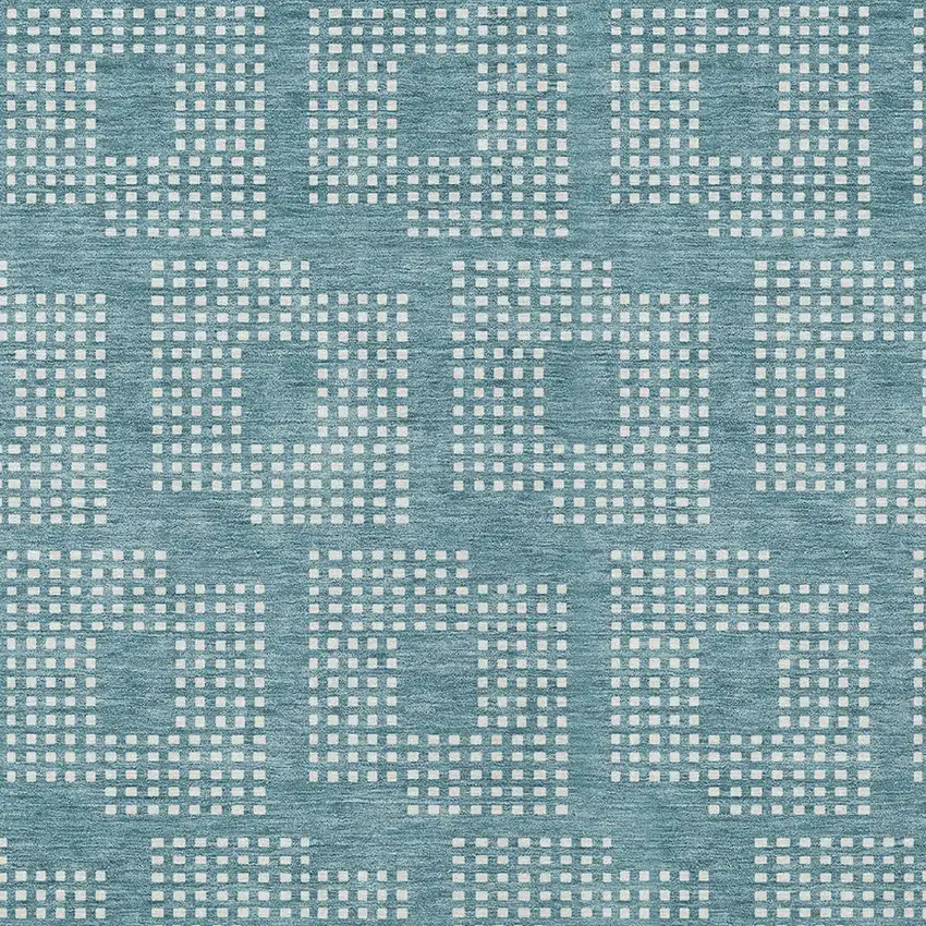 Teal Blue And Ivory Geometric Washable Indoor Outdoor Area Rug Photo 6