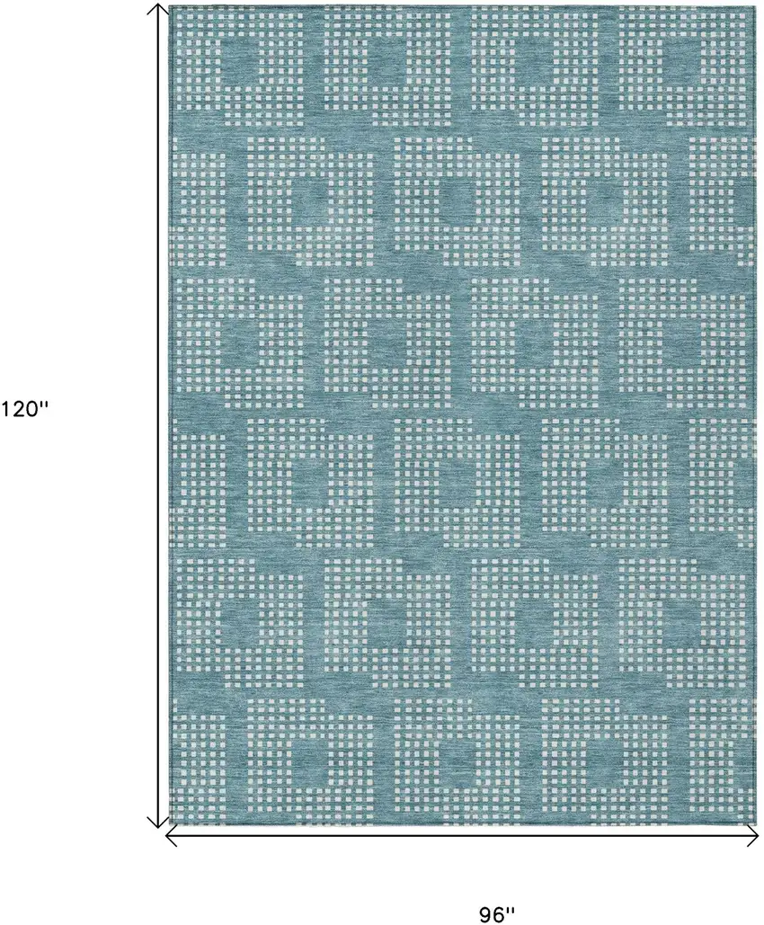 Teal Blue And Ivory Geometric Washable Indoor Outdoor Area Rug Photo 3