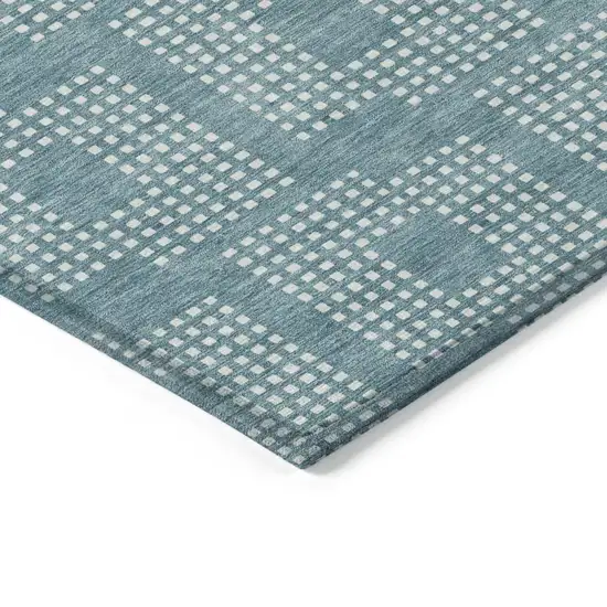 Teal Blue And Ivory Geometric Washable Indoor Outdoor Area Rug Photo 5
