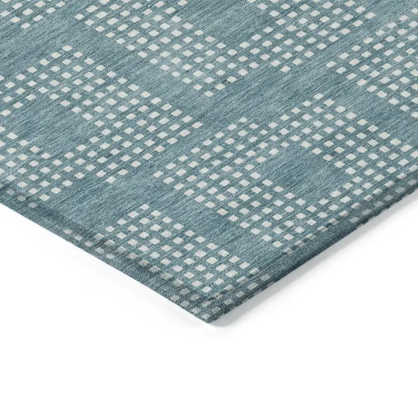Teal Blue And Ivory Geometric Washable Indoor Outdoor Area Rug Photo 5