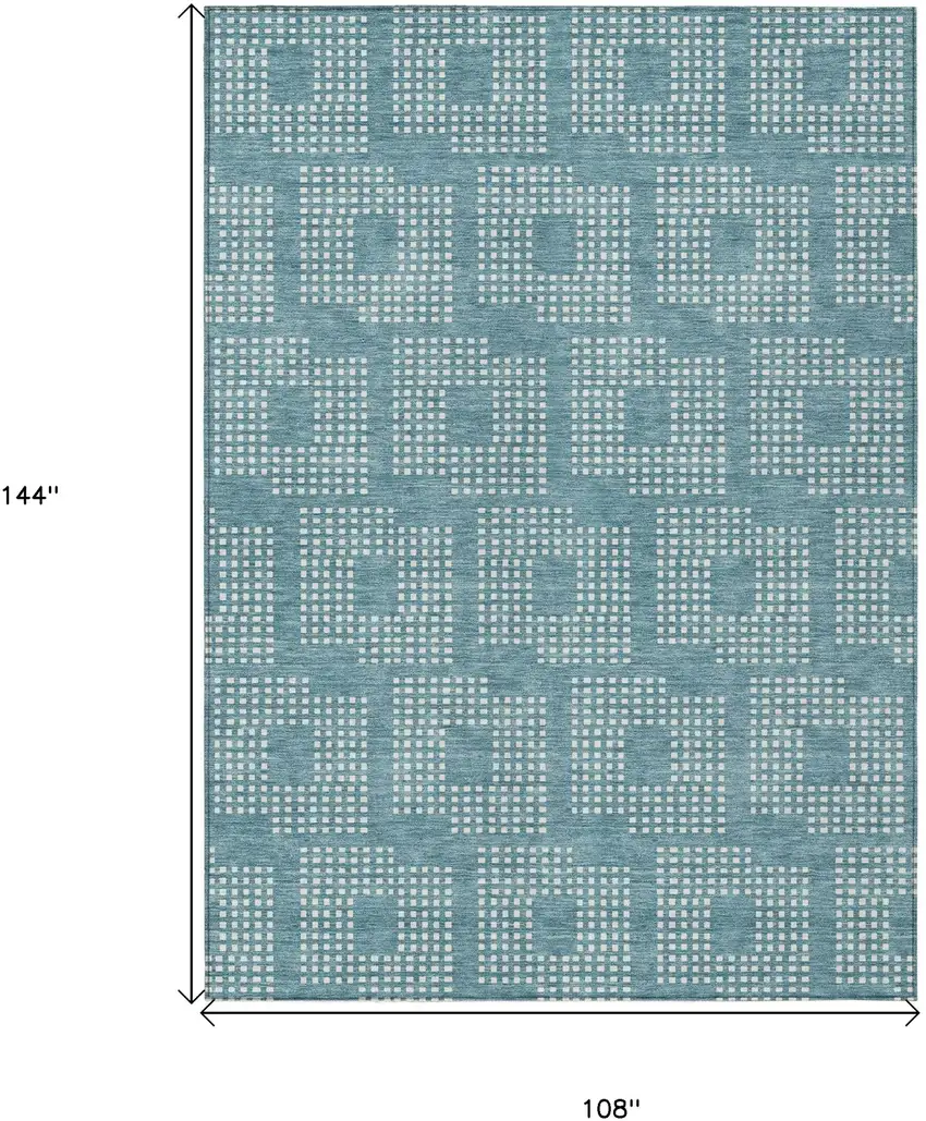 Teal Blue And Ivory Geometric Washable Indoor Outdoor Area Rug Photo 8