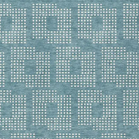 Teal Blue And Ivory Geometric Washable Indoor Outdoor Area Rug Photo 5