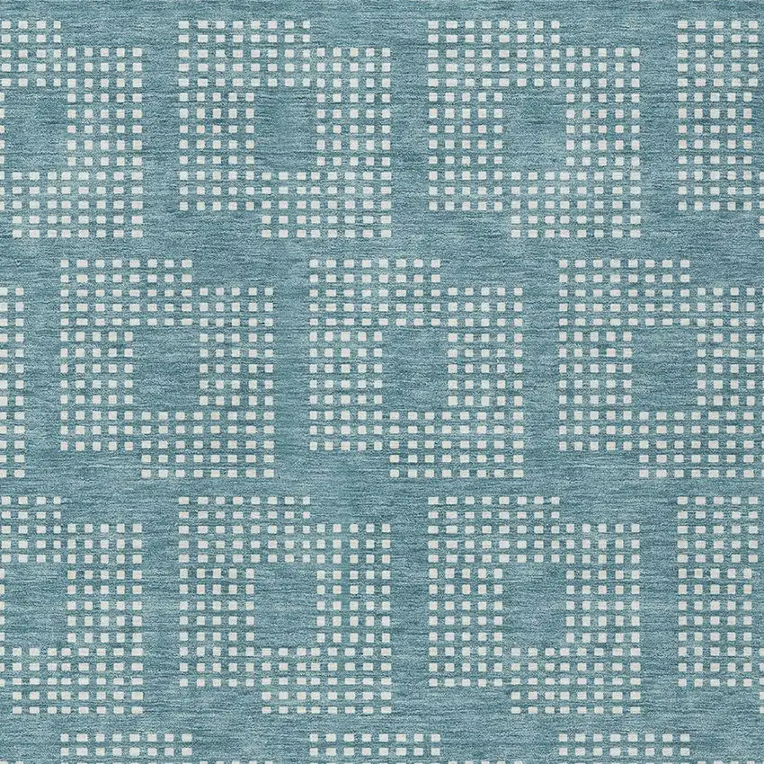 Teal Blue And Ivory Geometric Washable Indoor Outdoor Area Rug Photo 5