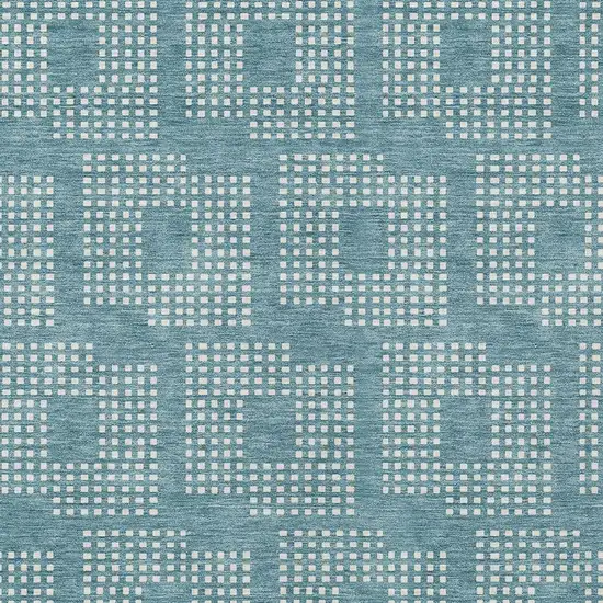 Teal Blue And Ivory Geometric Washable Indoor Outdoor Area Rug Photo 6