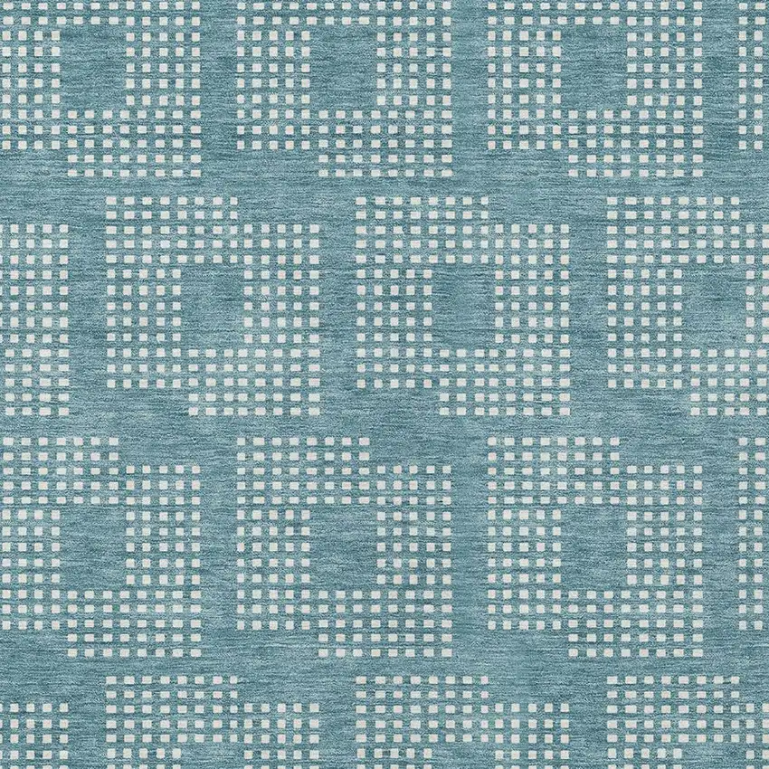 Teal Blue And Ivory Geometric Washable Indoor Outdoor Area Rug Photo 6