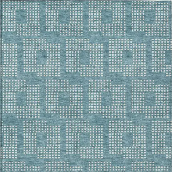 Teal Blue And Ivory Geometric Washable Indoor Outdoor Area Rug Photo 7