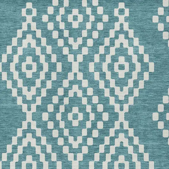 Teal Blue And Ivory Geometric Washable Indoor Outdoor Area Rug Photo 6