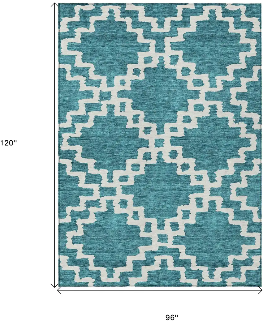 Teal Blue And Ivory Geometric Washable Indoor Outdoor Area Rug Photo 3