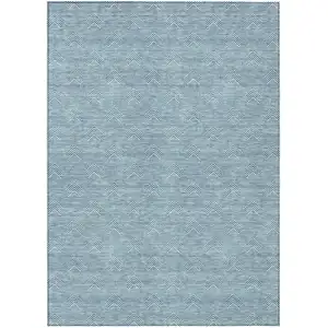 Photo of Teal Blue And Ivory Geometric Washable Indoor Outdoor Area Rug