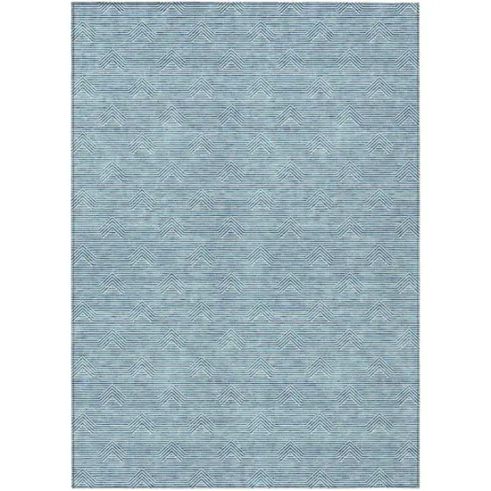 Teal Blue And Ivory Geometric Washable Indoor Outdoor Area Rug Photo 2