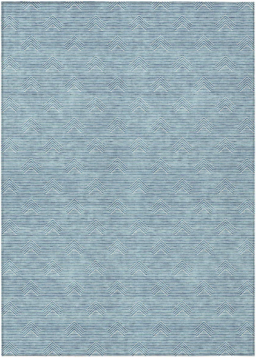 Teal Blue And Ivory Geometric Washable Indoor Outdoor Area Rug Photo 2