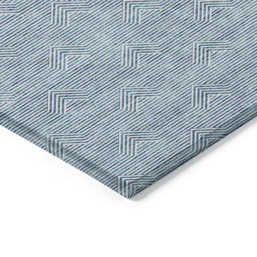 Teal Blue And Ivory Geometric Washable Indoor Outdoor Area Rug Photo 5