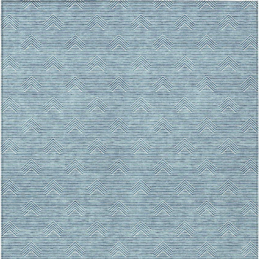 Teal Blue And Ivory Geometric Washable Indoor Outdoor Area Rug Photo 7