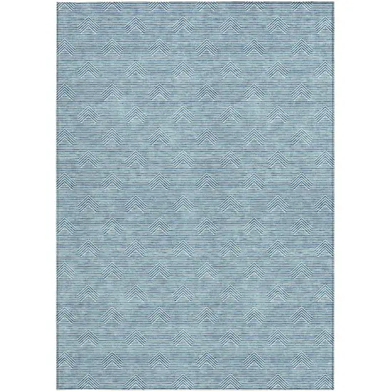 Teal Blue And Ivory Geometric Washable Indoor Outdoor Area Rug Photo 6