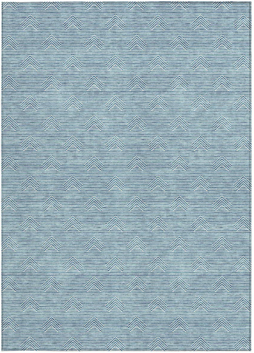 Teal Blue And Ivory Geometric Washable Indoor Outdoor Area Rug Photo 6