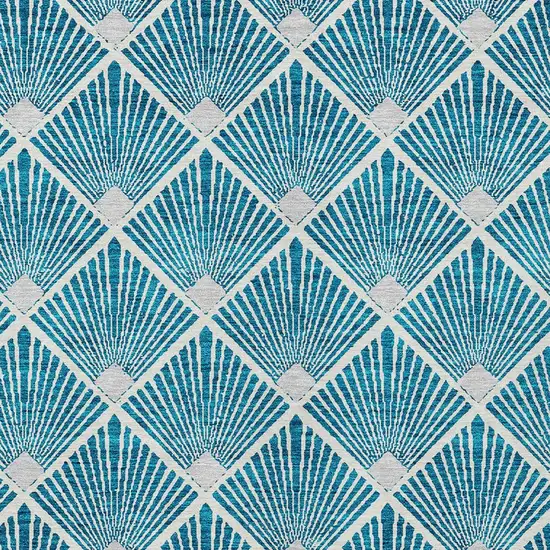 Teal Blue And Ivory Geometric Washable Indoor Outdoor Area Rug Photo 5
