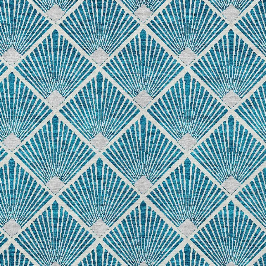 Teal Blue And Ivory Geometric Washable Indoor Outdoor Area Rug Photo 5