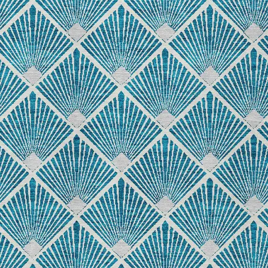 Teal Blue And Ivory Geometric Washable Indoor Outdoor Area Rug Photo 5
