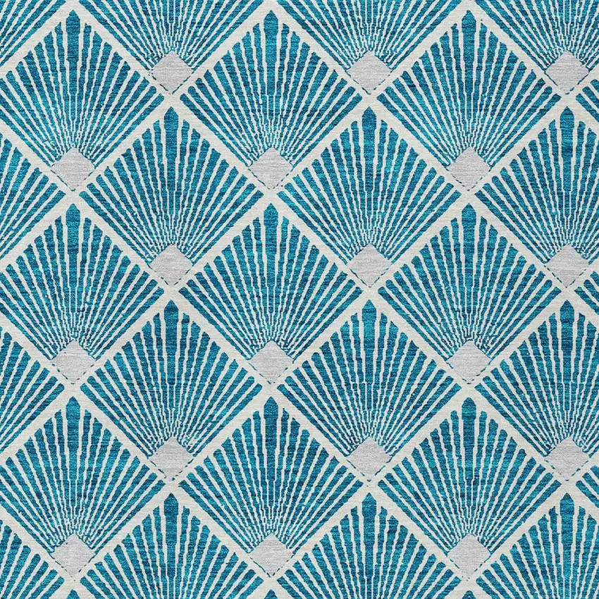Teal Blue And Ivory Geometric Washable Indoor Outdoor Area Rug Photo 5