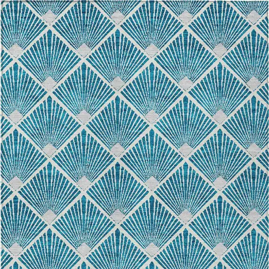 Teal Blue And Ivory Geometric Washable Indoor Outdoor Area Rug Photo 7