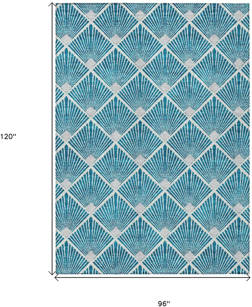 Teal Blue And Ivory Geometric Washable Indoor Outdoor Area Rug Photo 3