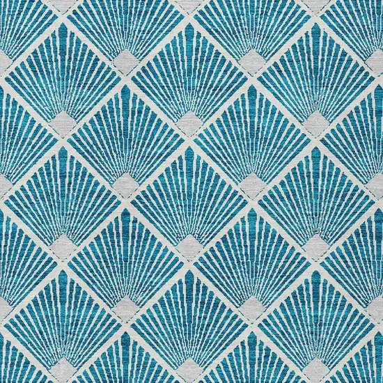 Teal Blue And Ivory Geometric Washable Indoor Outdoor Area Rug Photo 5