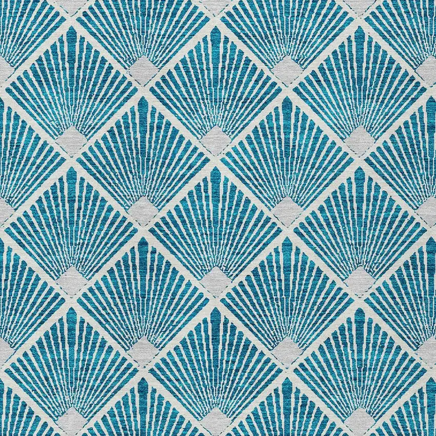 Teal Blue And Ivory Geometric Washable Indoor Outdoor Area Rug Photo 5