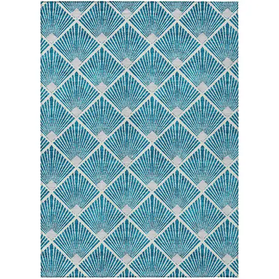 Teal Blue And Ivory Geometric Washable Indoor Outdoor Area Rug Photo 2