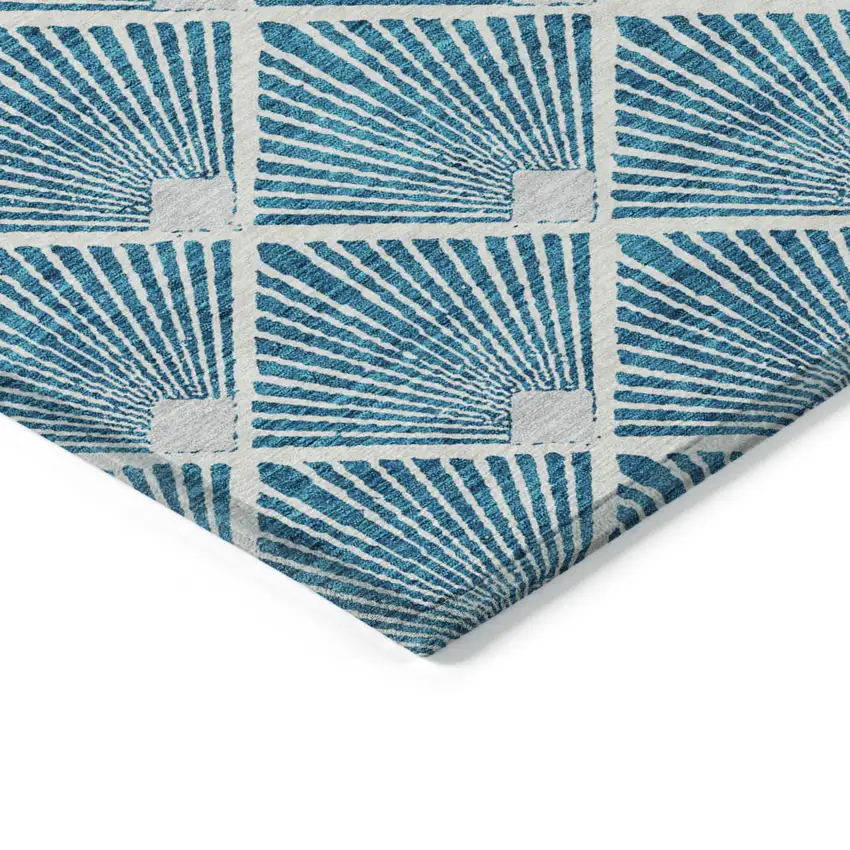 Teal Blue And Ivory Geometric Washable Indoor Outdoor Area Rug Photo 4