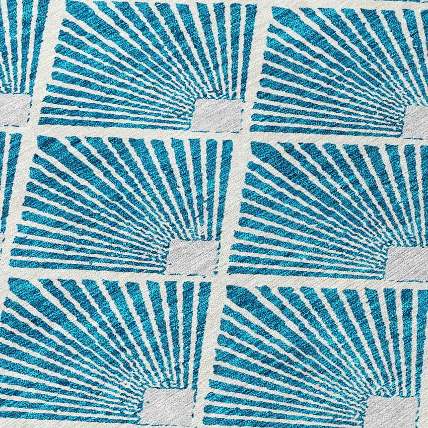 Teal Blue And Ivory Geometric Washable Indoor Outdoor Area Rug Photo 7
