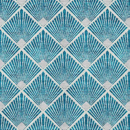 Teal Blue And Ivory Geometric Washable Indoor Outdoor Area Rug Photo 5