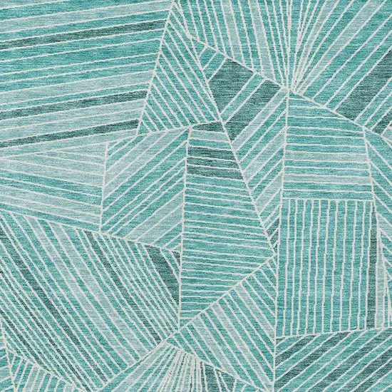 Teal Blue And Ivory Geometric Washable Indoor Outdoor Area Rug Photo 6