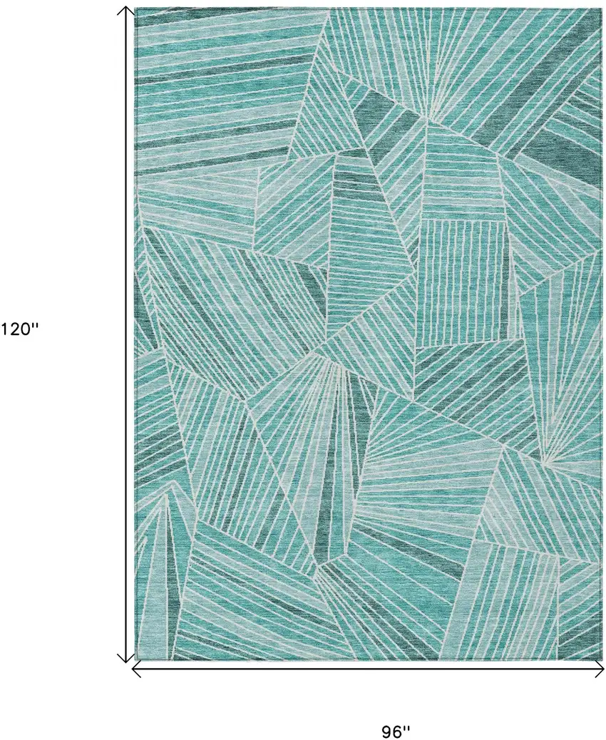 Teal Blue And Ivory Geometric Washable Indoor Outdoor Area Rug Photo 3