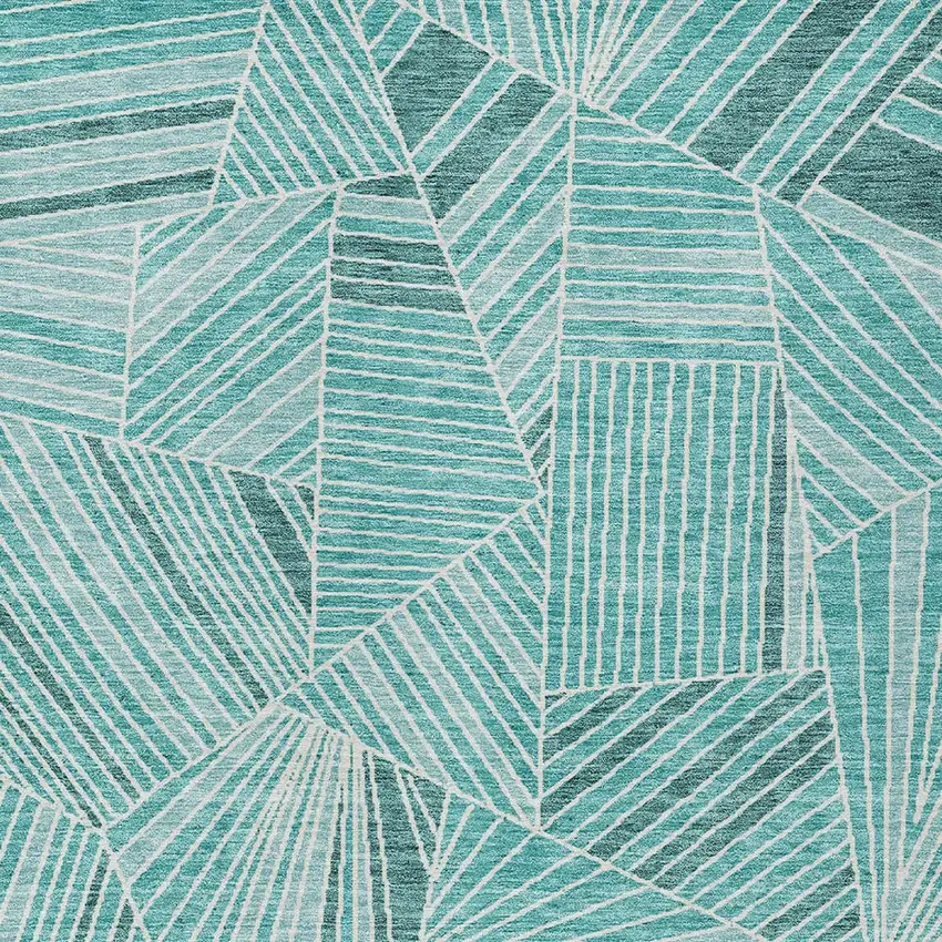Teal Blue And Ivory Geometric Washable Indoor Outdoor Area Rug Photo 4