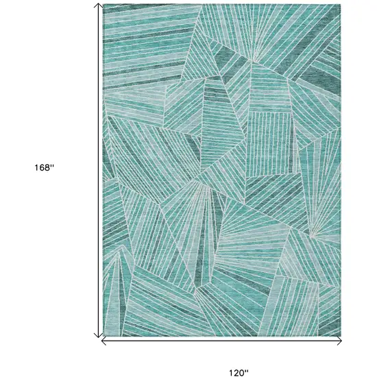 Teal Blue And Ivory Geometric Washable Indoor Outdoor Area Rug Photo 3