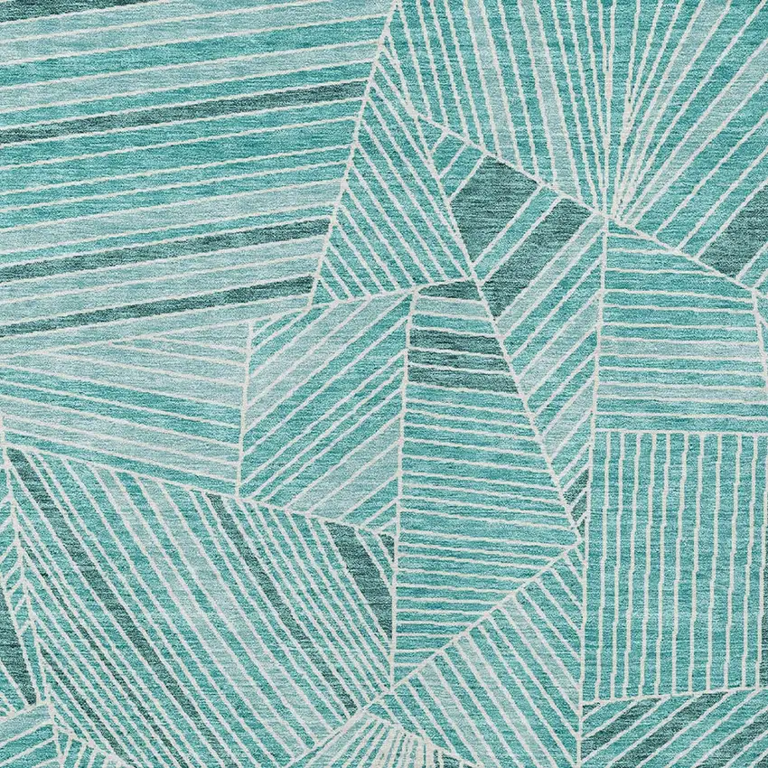 Teal Blue And Ivory Geometric Washable Indoor Outdoor Area Rug Photo 6