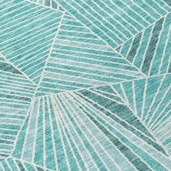 Teal Blue And Ivory Geometric Washable Indoor Outdoor Area Rug Photo 5