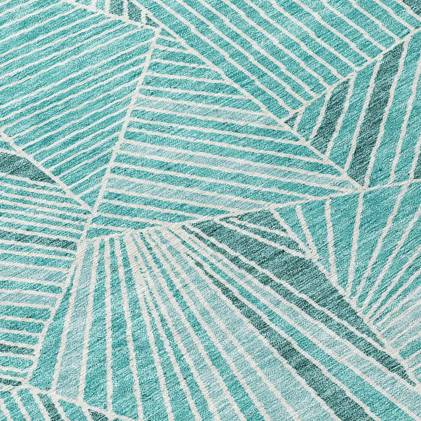 Teal Blue And Ivory Geometric Washable Indoor Outdoor Area Rug Photo 5