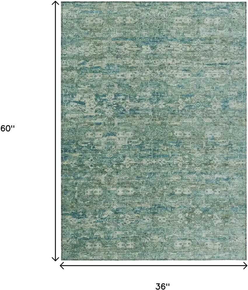 Teal Blue And Ivory Ikat Washable Indoor Outdoor Area Rug Photo 3
